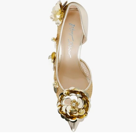 NEW BETSEY JOHNSON Nash Mesh Pumps With Floral Embellishments in gold 7253m7 - Picture 8 of 10